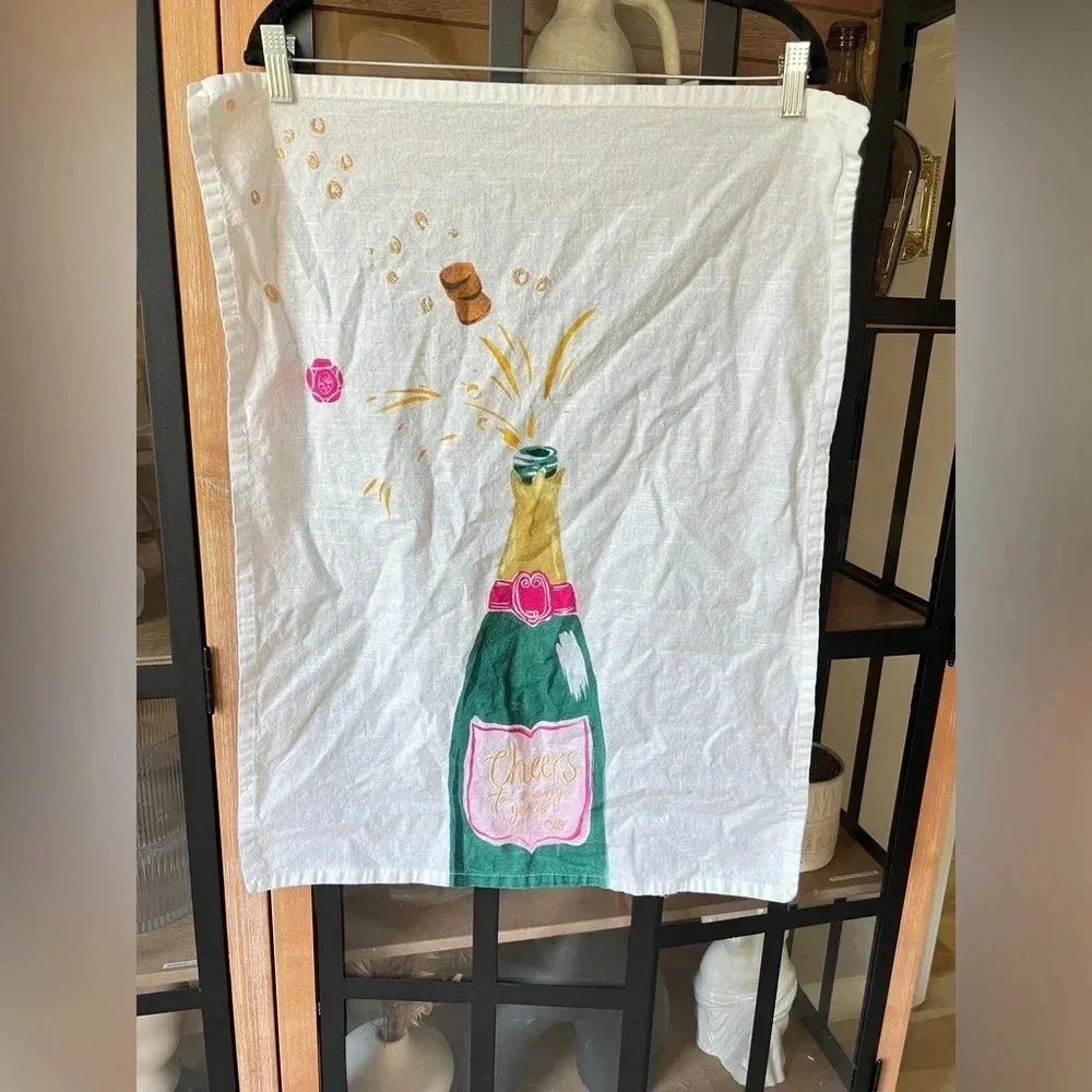 Anthropologie Cheers To Many Years Champagne Dish Towel anniversary embroidered